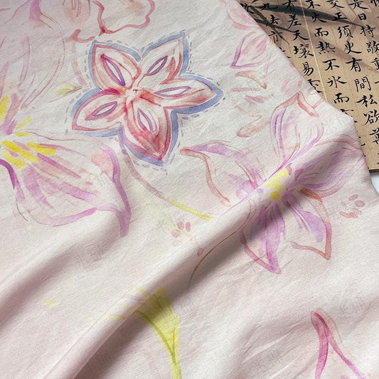 Pastel Floral Cotton Fabric, Watercolor Flower Printed Textile, Soft Romantic Fabric for Dress, Blouse, Quilting, Sewing DIY - Poppylollipop