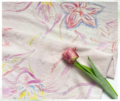 Pastel Floral Cotton Fabric, Watercolor Flower Printed Textile, Soft Romantic Fabric for Dress, Blouse, Quilting, Sewing DIY