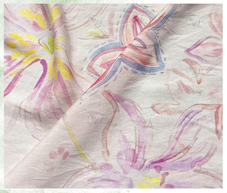 Pastel Floral Cotton Fabric, Watercolor Flower Printed Textile, Soft Romantic Fabric for Dress, Blouse, Quilting, Sewing DIY