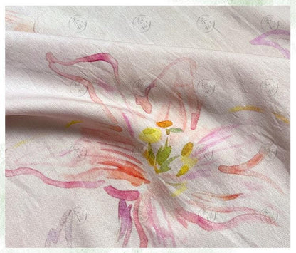 Pastel Floral Cotton Fabric, Watercolor Flower Printed Textile, Soft Romantic Fabric for Dress, Blouse, Quilting, Sewing DIY
