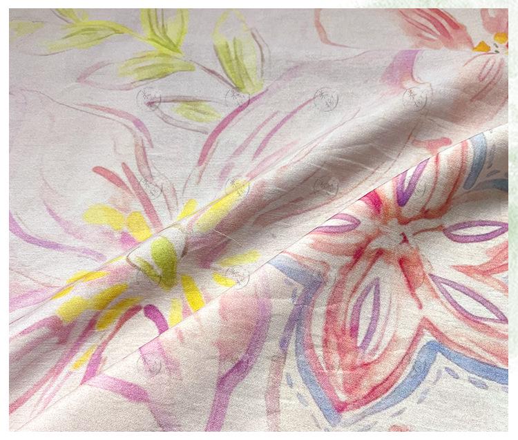 Pastel Floral Cotton Fabric, Watercolor Flower Printed Textile, Soft Romantic Fabric for Dress, Blouse, Quilting, Sewing DIY