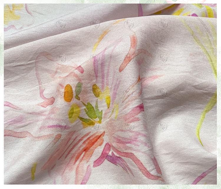 Pastel Floral Cotton Fabric, Watercolor Flower Printed Textile, Soft Romantic Fabric for Dress, Blouse, Quilting, Sewing DIY