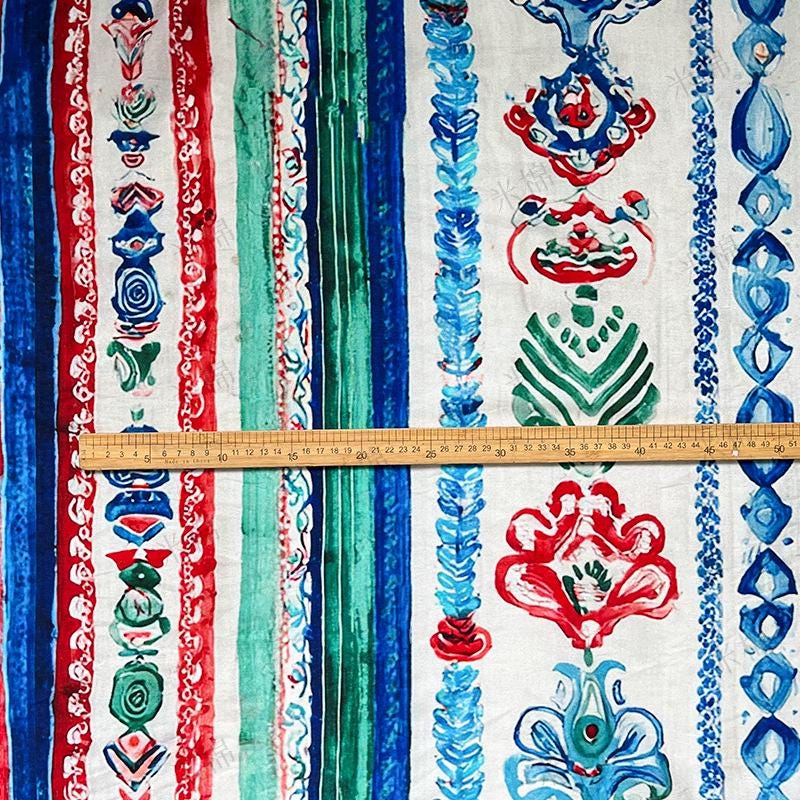 Colorful Ikat Cotton Fabric, Bohemian Geometric Printed Textile, Ethnic Pattern Fabric for Dress, Quilt, Sewing DIY