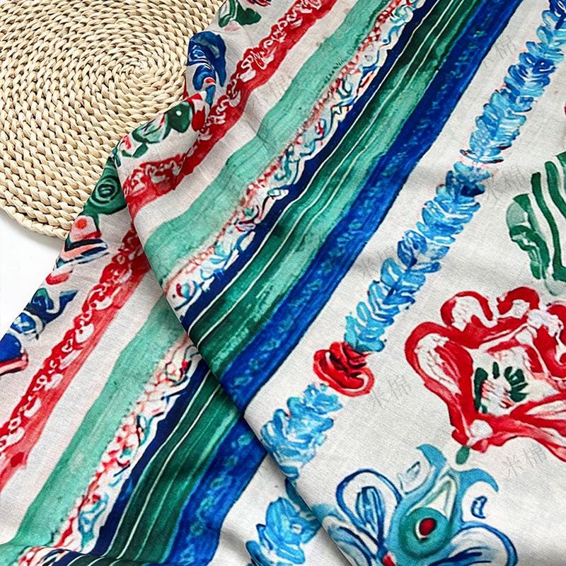 Colorful Ikat Cotton Fabric, Bohemian Geometric Printed Textile, Ethnic Pattern Fabric for Dress, Quilt, Sewing DIY