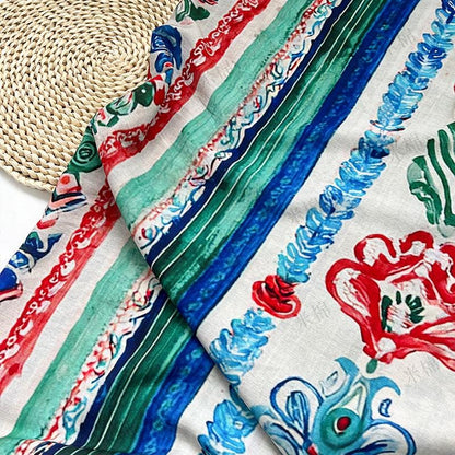 Colorful Ikat Cotton Fabric, Bohemian Geometric Printed Textile, Ethnic Pattern Fabric for Dress, Quilt, Sewing DIY