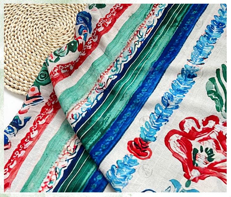 Colorful Ikat Cotton Fabric, Bohemian Geometric Printed Textile, Ethnic Pattern Fabric for Dress, Quilt, Sewing DIY