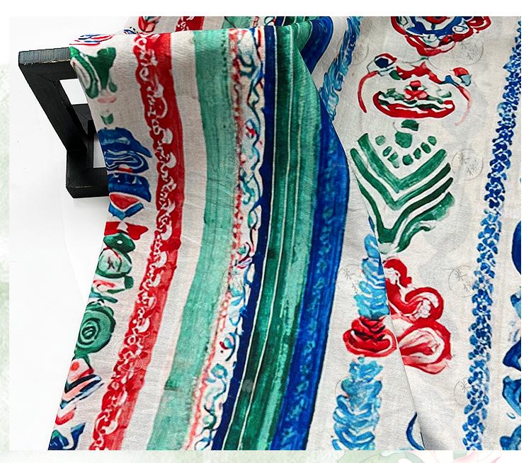 Colorful Ikat Cotton Fabric, Bohemian Geometric Printed Textile, Ethnic Pattern Fabric for Dress, Quilt, Sewing DIY