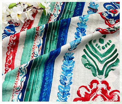 Colorful Ikat Cotton Fabric, Bohemian Geometric Printed Textile, Ethnic Pattern Fabric for Dress, Quilt, Sewing DIY