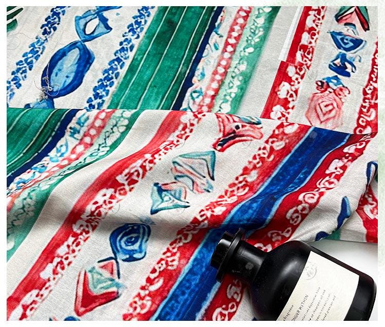 Colorful Ikat Cotton Fabric, Bohemian Geometric Printed Textile, Ethnic Pattern Fabric for Dress, Quilt, Sewing DIY