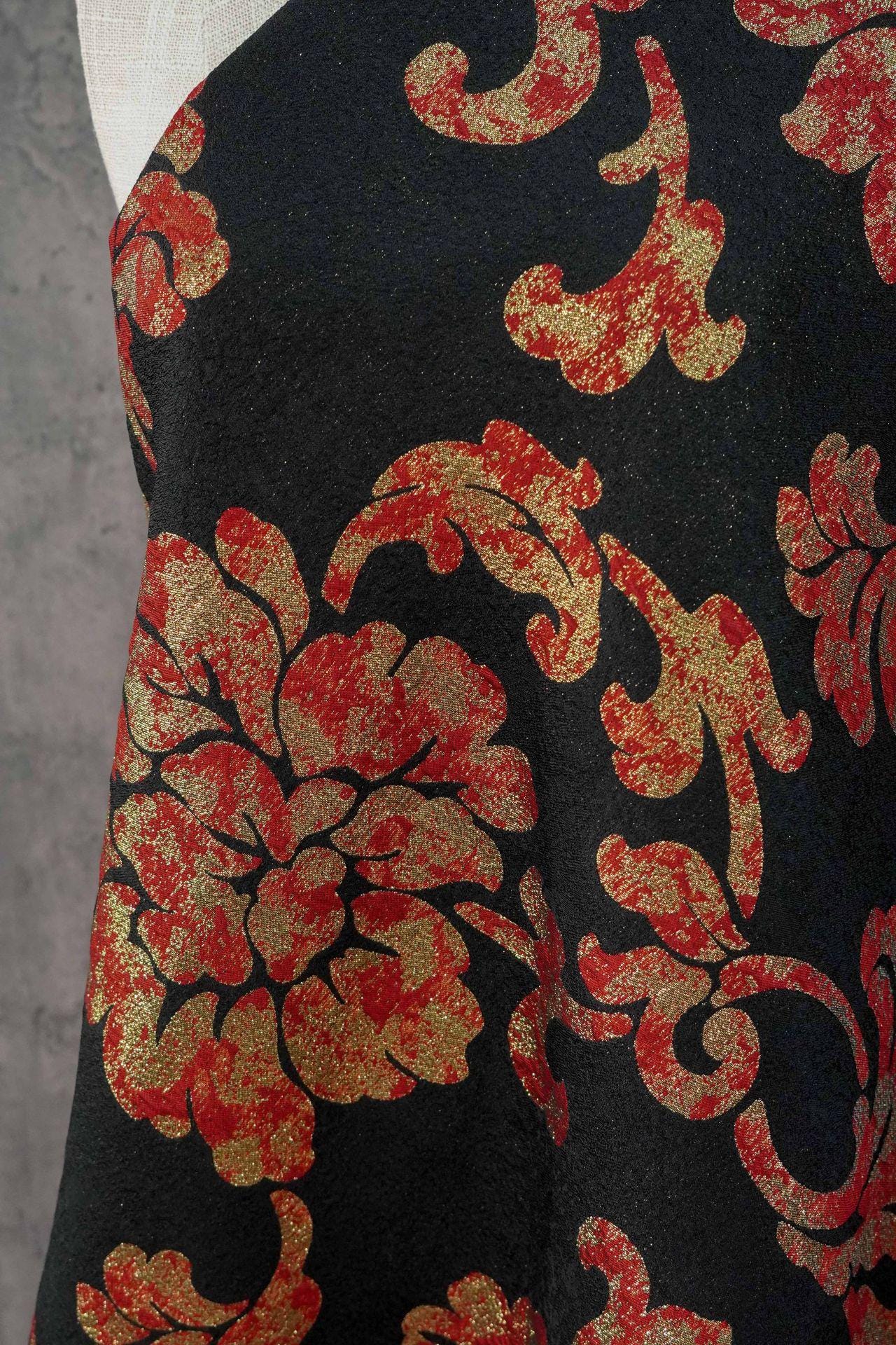 Vintage Gold Thread Peony Jacquard Fabric, Embossed Floral Brocade Textile, Chinese Style Luxury Fabric for Dress, Costume DIY, 56"Wide