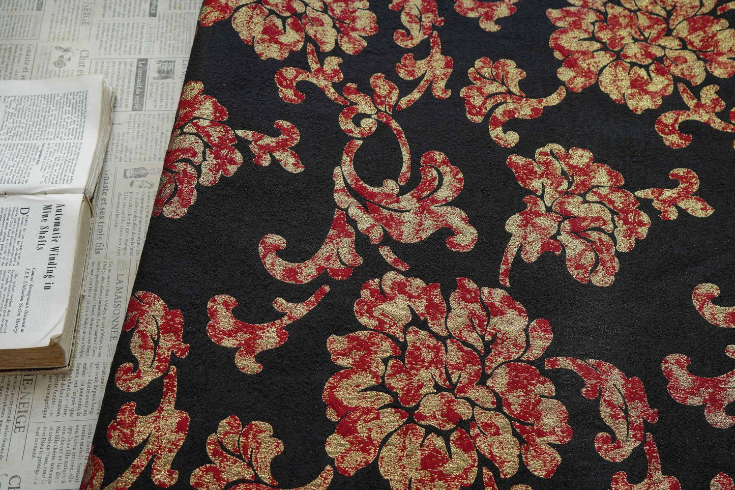 Vintage Gold Thread Peony Jacquard Fabric, Embossed Floral Brocade Textile, Chinese Style Luxury Fabric for Dress, Costume DIY, 56"Wide