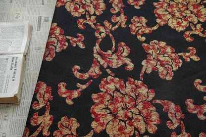 Vintage Gold Thread Peony Jacquard Fabric, Embossed Floral Brocade Textile, Chinese Style Luxury Fabric for Dress, Costume DIY, 56"Wide