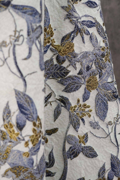 Chinese Floral Bird Jacquard Fabric, Gold Thread Embossed Woven Textile, Vintage Botanical Brocade Fabric for Qipao Dress DIY, 58"Wide