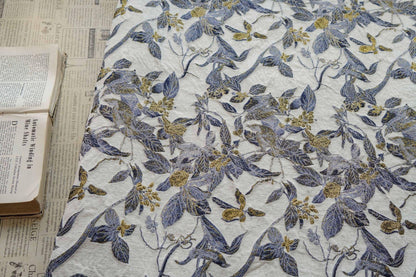 Chinese Floral Bird Jacquard Fabric, Gold Thread Embossed Woven Textile, Vintage Botanical Brocade Fabric for Qipao Dress DIY, 58"Wide