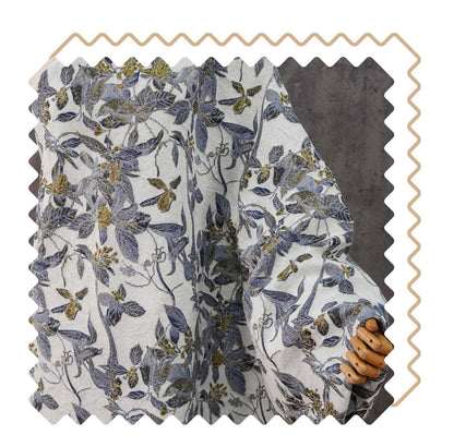 Chinese Floral Bird Jacquard Fabric, Gold Thread Embossed Woven Textile, Vintage Botanical Brocade Fabric for Qipao Dress DIY, 58"Wide