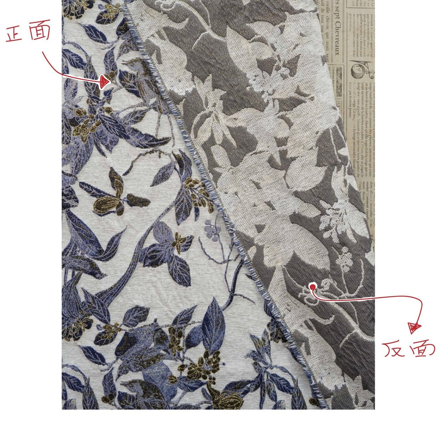 Chinese Floral Bird Jacquard Fabric, Gold Thread Embossed Woven Textile, Vintage Botanical Brocade Fabric for Qipao Dress DIY, 58"Wide