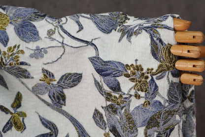 Chinese Floral Bird Jacquard Fabric, Gold Thread Embossed Woven Textile, Vintage Botanical Brocade Fabric for Qipao Dress DIY, 58"Wide