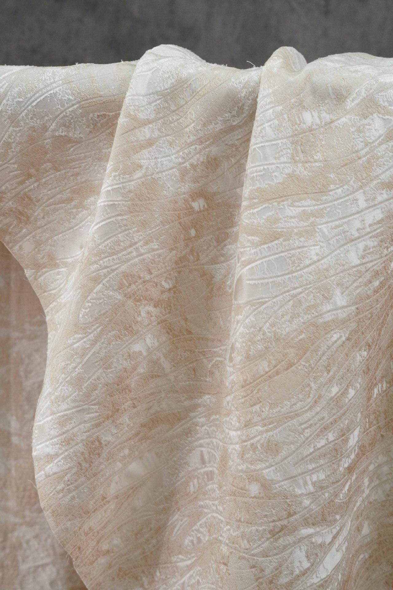 Abstract Water Ripple Jacquard Fabric, Textured Woven Textile, Minimalist White Fabric for Dress, Blouse, Home Decor DIY, 58"Wide