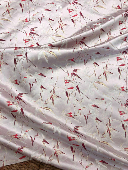 Song-Style Brocade Fabric, Ink Wash Red Bamboo Gold Thread Jacquard, White Chinese Fabric for Qipao, Hanfu, Dress & Decor, 64"Wide