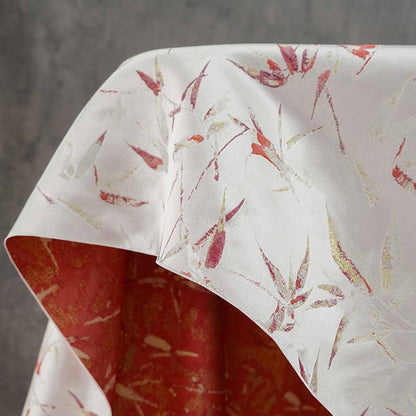Song-Style Brocade Fabric, Ink Wash Red Bamboo Gold Thread Jacquard, White Chinese Fabric for Qipao, Hanfu, Dress & Decor, 64"Wide