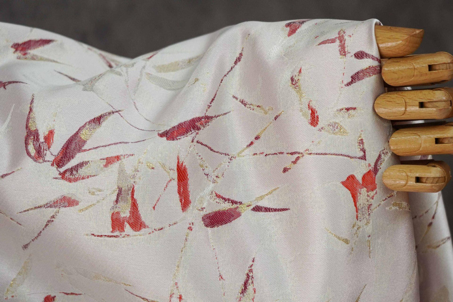 Song-Style Brocade Fabric, Ink Wash Red Bamboo Gold Thread Jacquard, White Chinese Fabric for Qipao, Hanfu, Dress & Decor, 64"Wide