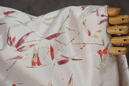 Song-Style Brocade Fabric, Ink Wash Red Bamboo Gold Thread Jacquard, White Chinese Fabric for Qipao, Hanfu, Dress & Decor, 64"Wide
