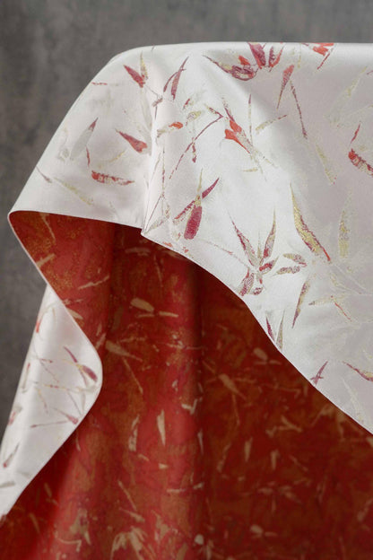 Song-Style Brocade Fabric, Ink Wash Red Bamboo Gold Thread Jacquard, White Chinese Fabric for Qipao, Hanfu, Dress & Decor, 64"Wide