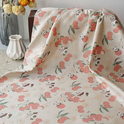 Panda Lychee Jacquard Brocade Fabric, Ivory Botanical Metallic Thread Chinese Style Fabric for Qipao, Dress and Crafts