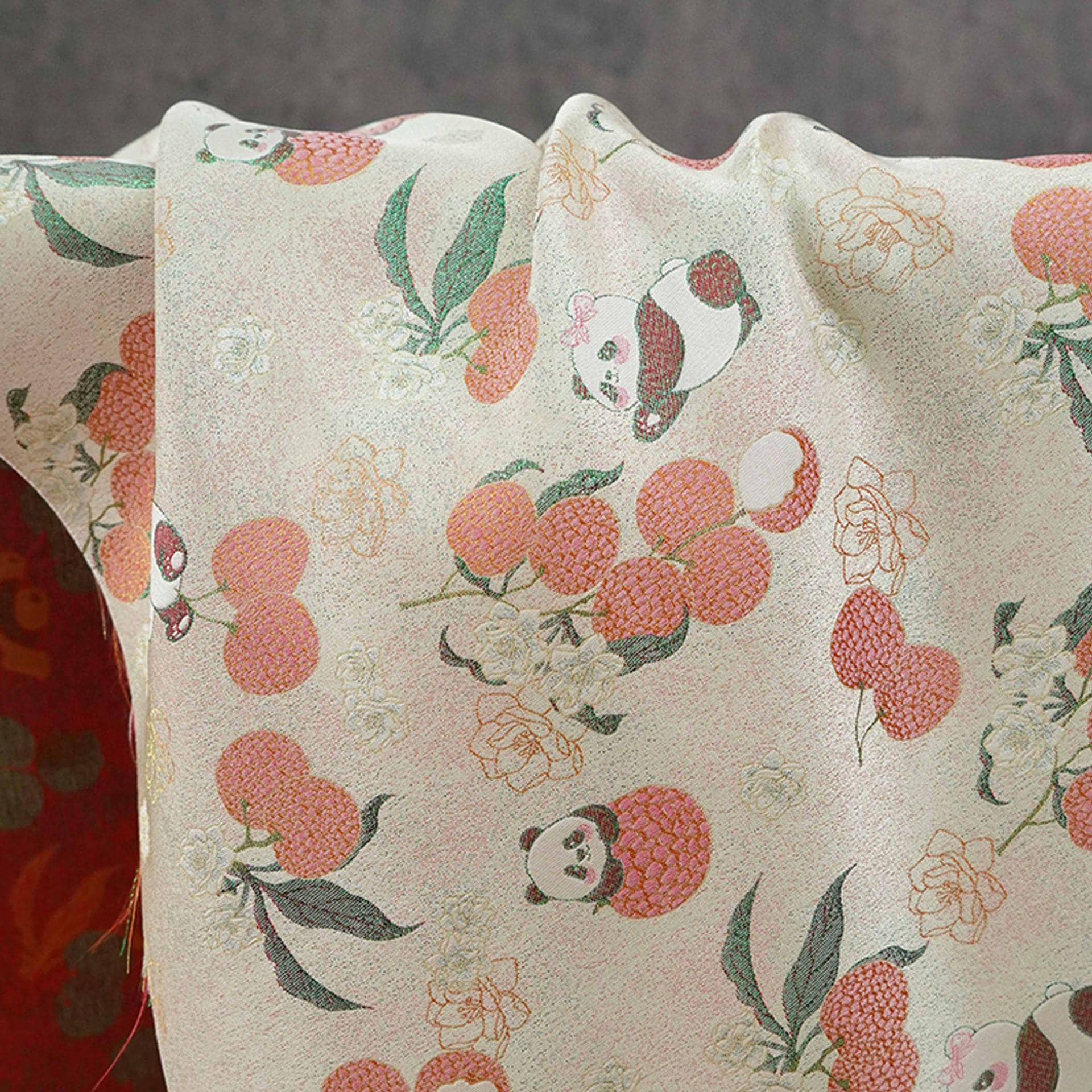 Panda Lychee Jacquard Brocade Fabric, Ivory Botanical Metallic Thread Chinese Style Fabric for Qipao, Dress and Crafts