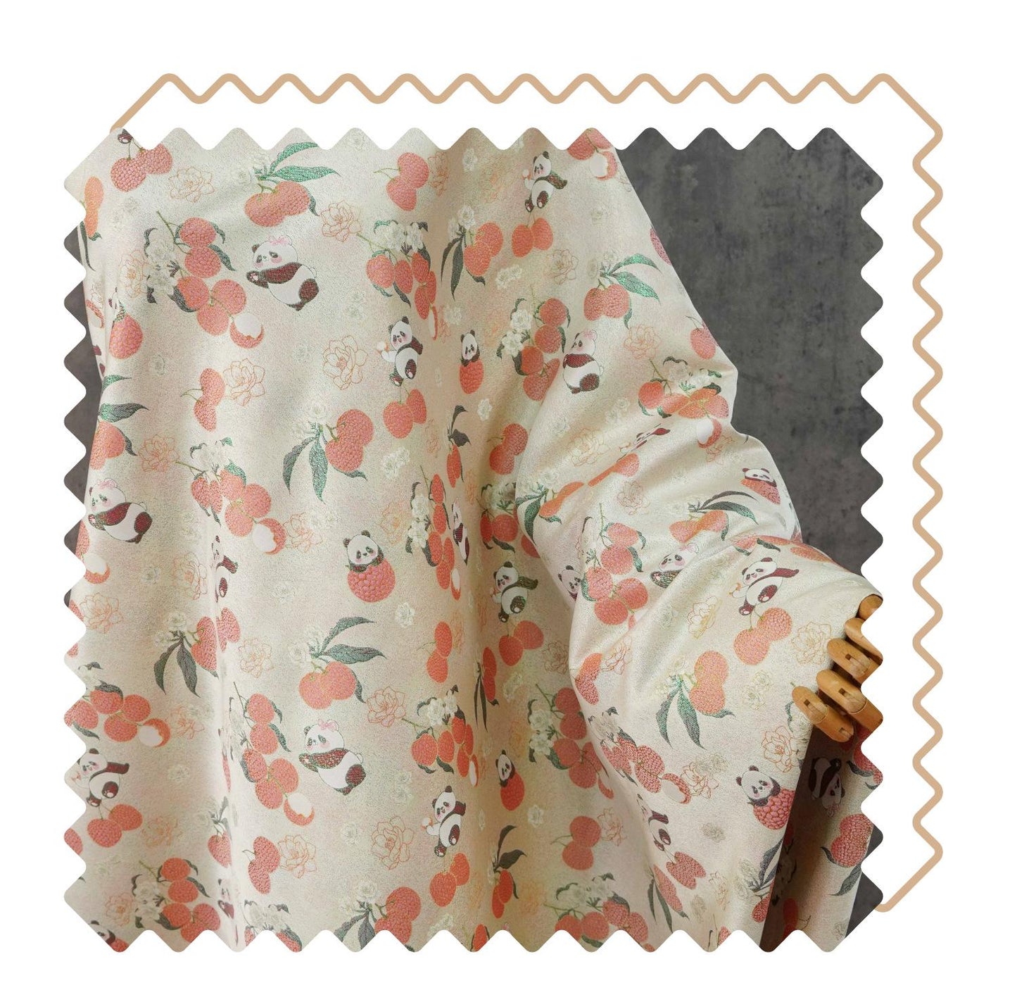 Panda Lychee Jacquard Brocade Fabric, Ivory Botanical Metallic Thread Chinese Style Fabric for Qipao, Dress and Crafts
