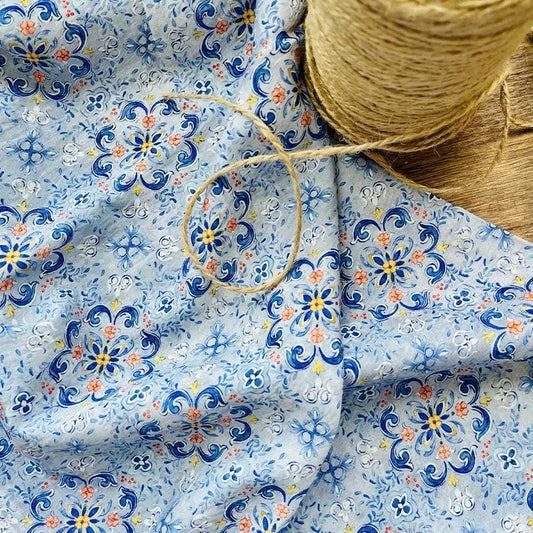 Dunhuang-Inspired Plum Blossom Print Cotton Fabric, Chinese Floral Sewing Fabric for Dresses, Qipao, Crafts & Home Decor