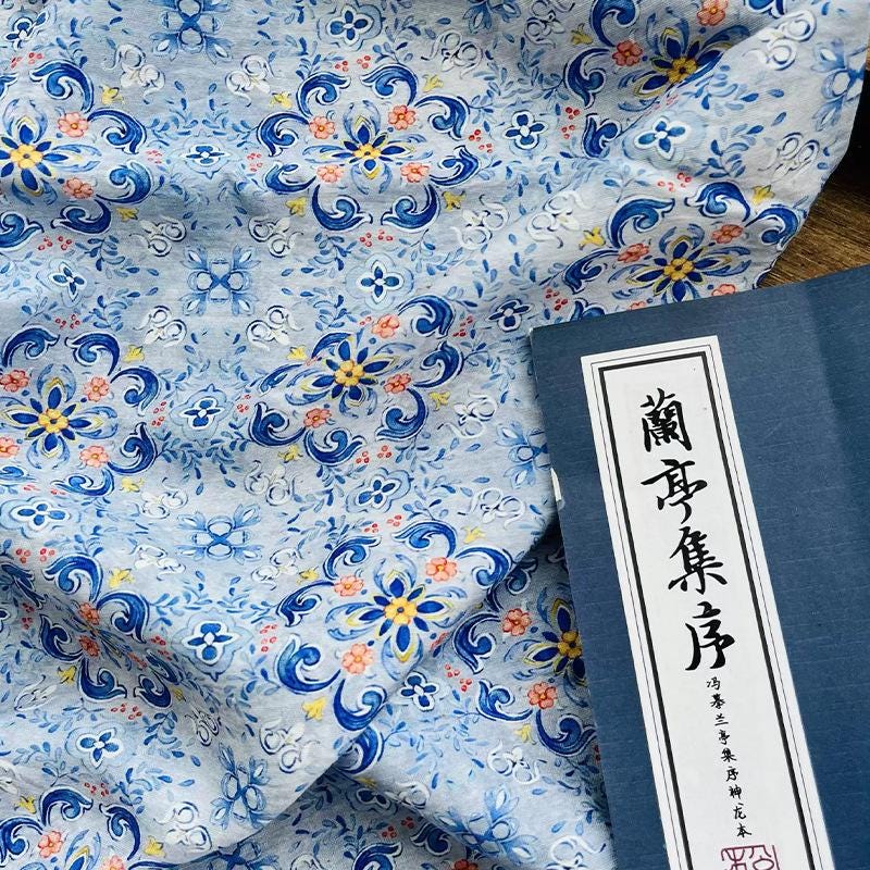 Dunhuang-Inspired Plum Blossom Print Cotton Fabric, Chinese Floral Sewing Fabric for Dresses, Qipao, Crafts & Home Decor
