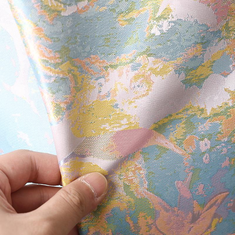 Dreamy Floral Dress Fabric, Pastel Blue Pink Gold Botanical Fabric for Evening Gown, Skirt, Costume, Fashion and Home Decor, 66"Wide
