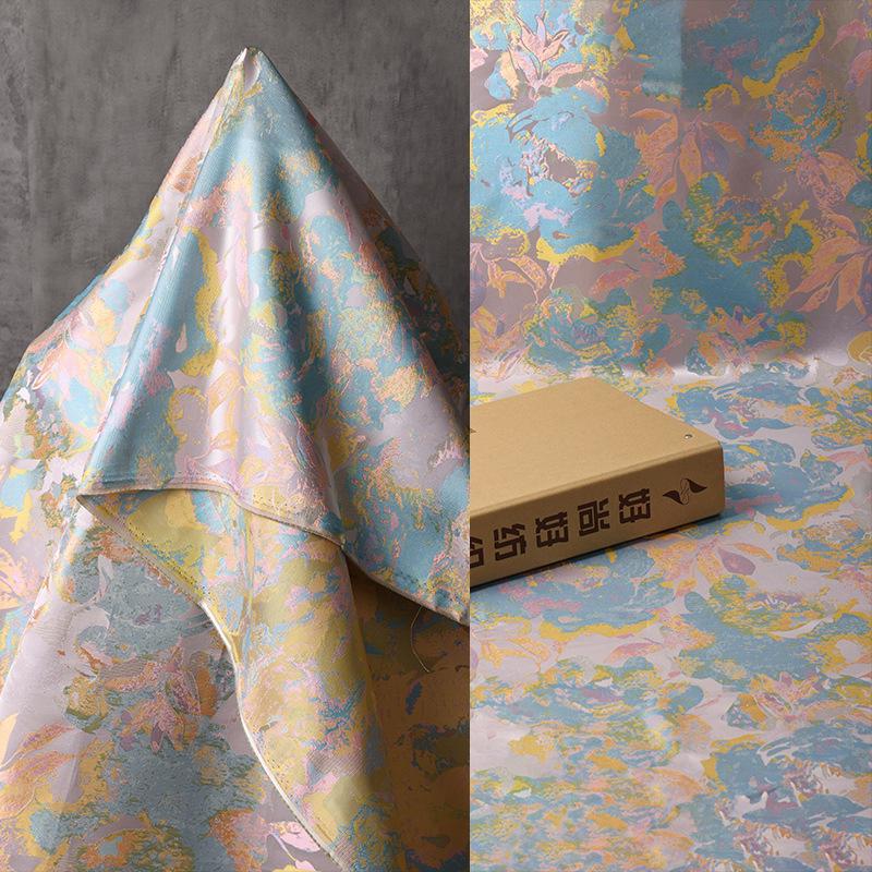 Dreamy Floral Dress Fabric, Pastel Blue Pink Gold Botanical Fabric for Evening Gown, Skirt, Costume, Fashion and Home Decor, 66"Wide