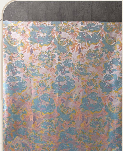 Dreamy Floral Dress Fabric, Pastel Blue Pink Gold Botanical Fabric for Evening Gown, Skirt, Costume, Fashion and Home Decor, 66"Wide