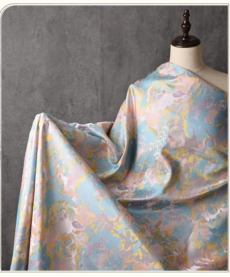 Dreamy Floral Dress Fabric, Pastel Blue Pink Gold Botanical Fabric for Evening Gown, Skirt, Costume, Fashion and Home Decor, 66"Wide