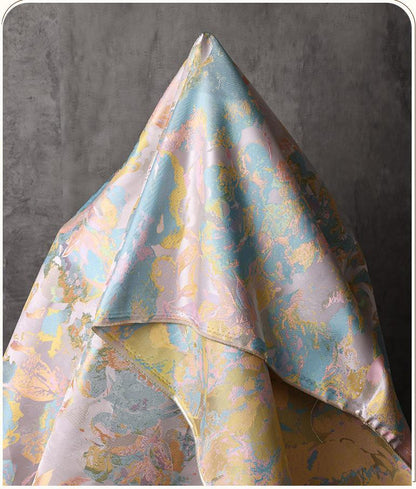 Dreamy Floral Dress Fabric, Pastel Blue Pink Gold Botanical Fabric for Evening Gown, Skirt, Costume, Fashion and Home Decor, 66"Wide