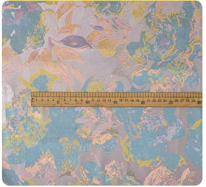 Dreamy Floral Dress Fabric, Pastel Blue Pink Gold Botanical Fabric for Evening Gown, Skirt, Costume, Fashion and Home Decor, 66"Wide
