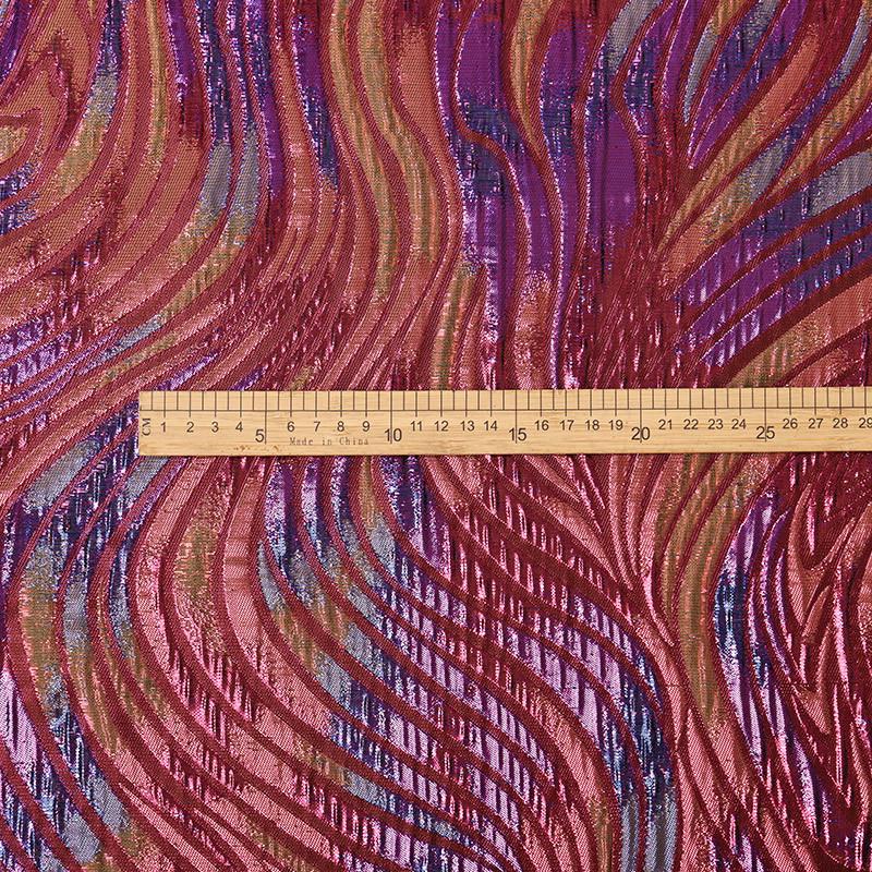 Multicolor Metallic Jacquard Fabric, Raised Wave Feather Pattern, Red Blue Gold Formal Dress, Jacket, Costume & Decor Fabric, 56"Wide