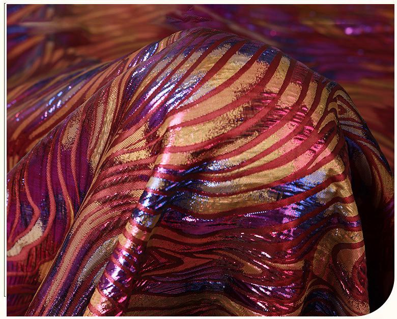 Multicolor Metallic Jacquard Fabric, Raised Wave Feather Pattern, Red Blue Gold Formal Dress, Jacket, Costume & Decor Fabric, 56"Wide