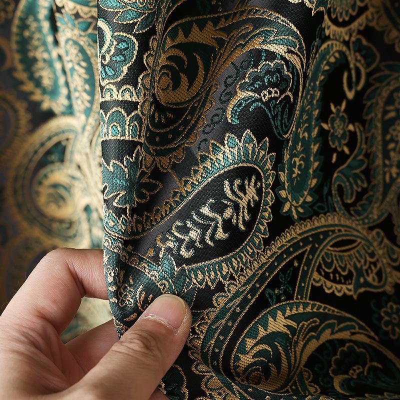 Two-Tone Paisley Jacquard Fabric, Dark Green Gold Yarn-Dyed Woven Fabric for Jacket, Vest, Dress, Costume and Decor, 59"Wide