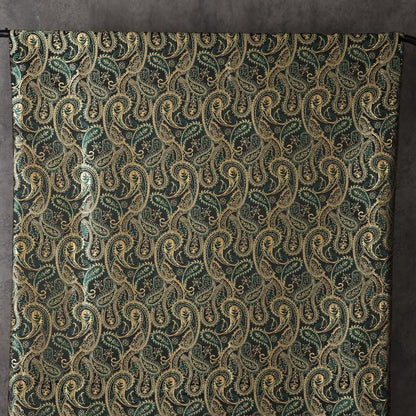 Two-Tone Paisley Jacquard Fabric, Dark Green Gold Yarn-Dyed Woven Fabric for Jacket, Vest, Dress, Costume and Decor, 59"Wide
