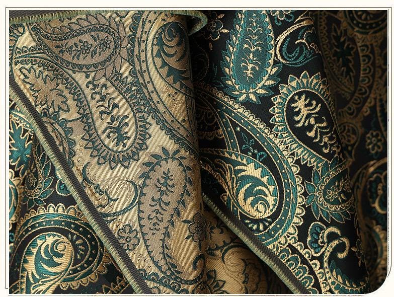 Two-Tone Paisley Jacquard Fabric, Dark Green Gold Yarn-Dyed Woven Fabric for Jacket, Vest, Dress, Costume and Decor, 59"Wide