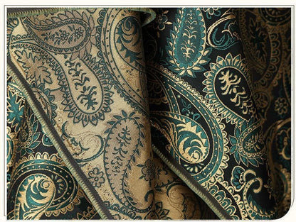 Two-Tone Paisley Jacquard Fabric, Dark Green Gold Yarn-Dyed Woven Fabric for Jacket, Vest, Dress, Costume and Decor, 59"Wide