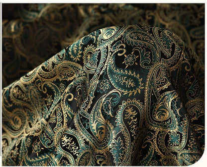 Two-Tone Paisley Jacquard Fabric, Dark Green Gold Yarn-Dyed Woven Fabric for Jacket, Vest, Dress, Costume and Decor, 59"Wide