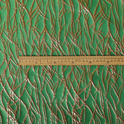 Green Metallic Jacquard Fabric, Raised Gold Line Texture, Abstract Branch Stripe Brocade for Dress, Jacket, Costume & Decor, 57"Wide