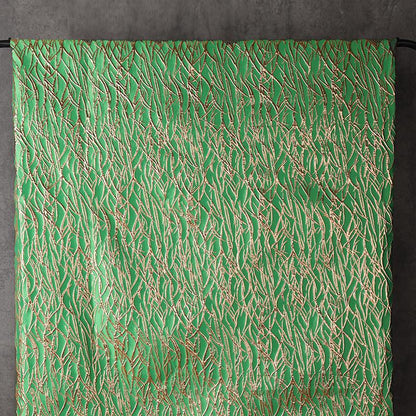 Green Metallic Jacquard Fabric, Raised Gold Line Texture, Abstract Branch Stripe Brocade for Dress, Jacket, Costume & Decor, 57"Wide