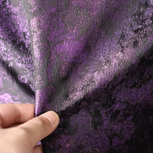 Purple Iridescent Jacquard Fabric, Abstract Ink Wash Marbled Texture, Pearlescent Woven Fabric for Dress, Jacket, Costume & Decor, 63"Wide