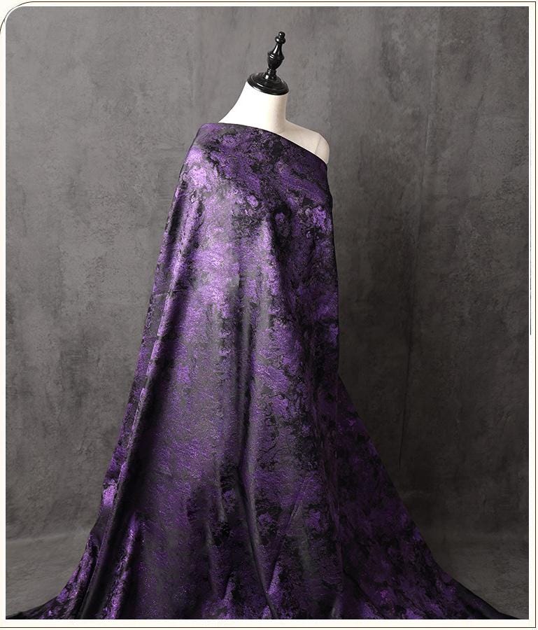 Purple Iridescent Jacquard Fabric, Abstract Ink Wash Marbled Texture, Pearlescent Woven Fabric for Dress, Jacket, Costume & Decor, 63"Wide