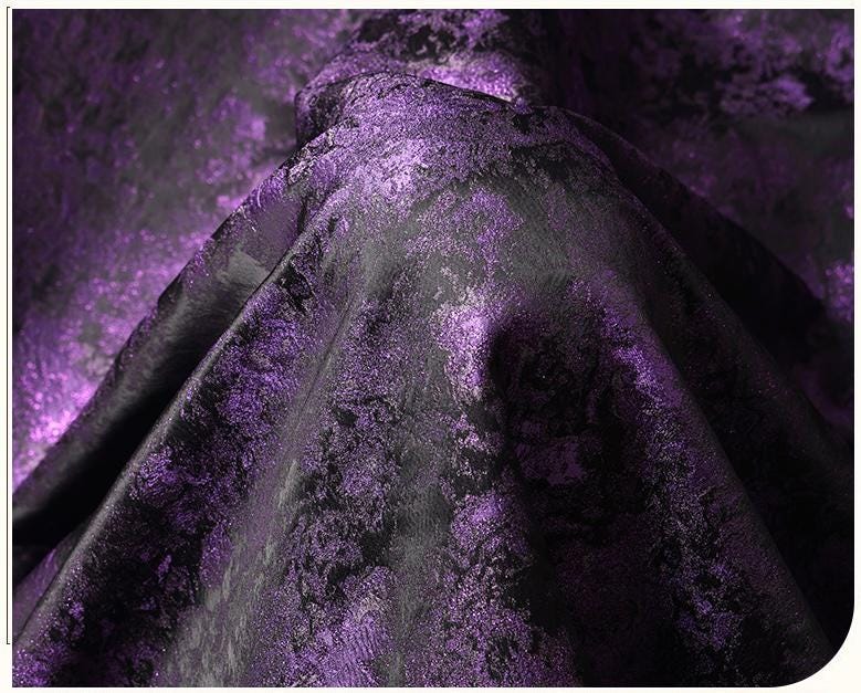 Purple Iridescent Jacquard Fabric, Abstract Ink Wash Marbled Texture, Pearlescent Woven Fabric for Dress, Jacket, Costume & Decor, 63"Wide